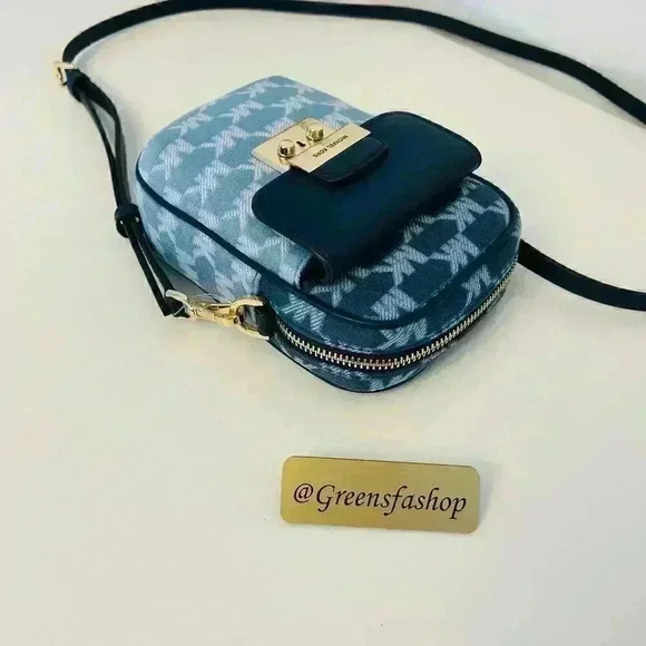 Michael Kors Sloan Editor Purse Small Phone Logo Jacquard Crossbody Navy - Picture 4 of 10